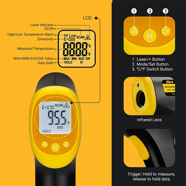 Non-contact digital laser infrared thermometer with LCD for industry and household - Image 4