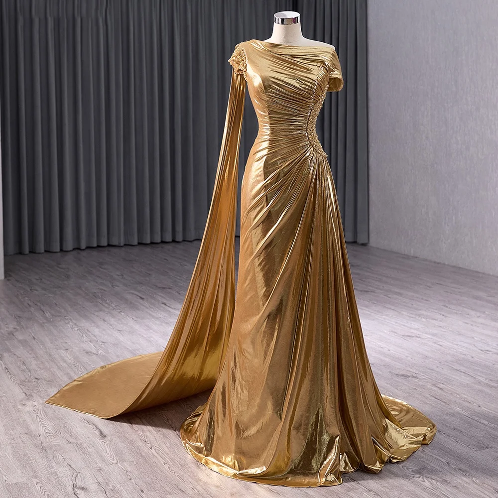 green emerald velvet dress Zapaka Women Sparkly Golden Prom Dress with Slit A-Line V-Neck Party Dress, Golden / US2