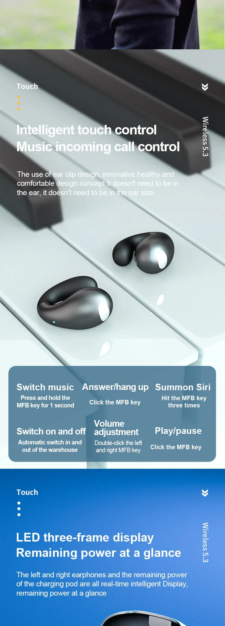 Yyk-s19 Earphones With Led Touch Screen Bt Call Music Control Headset Wireless 5.3 Charging Ear Buckle 2025 - Buy Wireless Earphones sport Earbuds Headset v8 Earphone