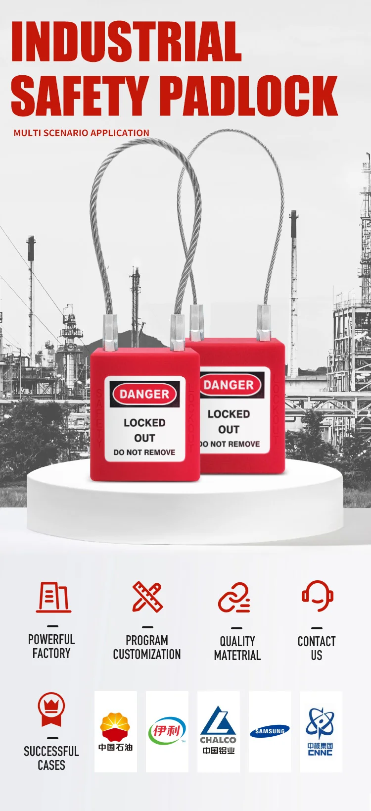 Lockout Tagout Industrial Safety Steel Cable Lock Dustproof Security ...