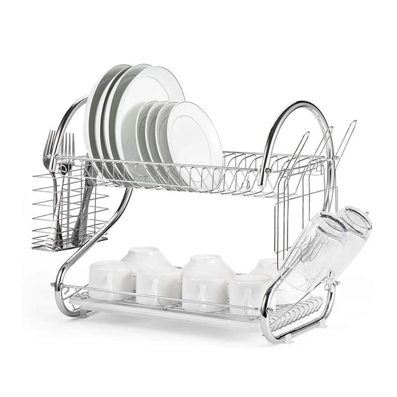 Glaxa 2 TIER DISH PLATE CUTLERY CUP DRAINER RACK DRIP TRAY PLATES HOLDER 