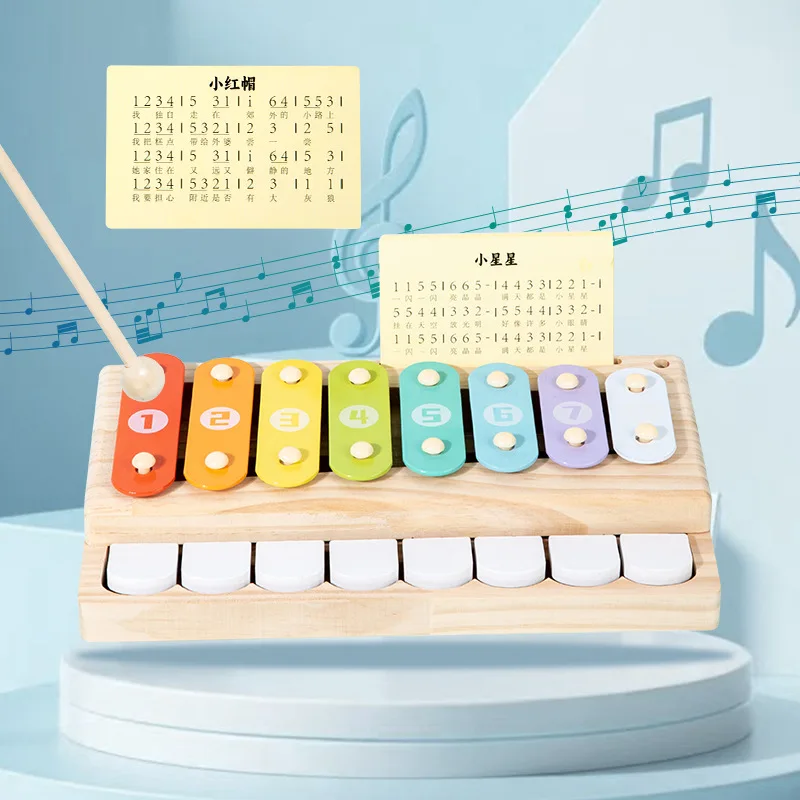 New Baby Musical Instrument Toys 2-in-1 Wooden Hand-Knocking Piano Toy Xylophone for Kids Montessori Education Musical Toys