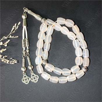 Natural White Agate Jewelry Tasbih 33 Prayer Beads Islamic Tasbih Accessories Stone Muslim Rosaries Misbaha Islamic