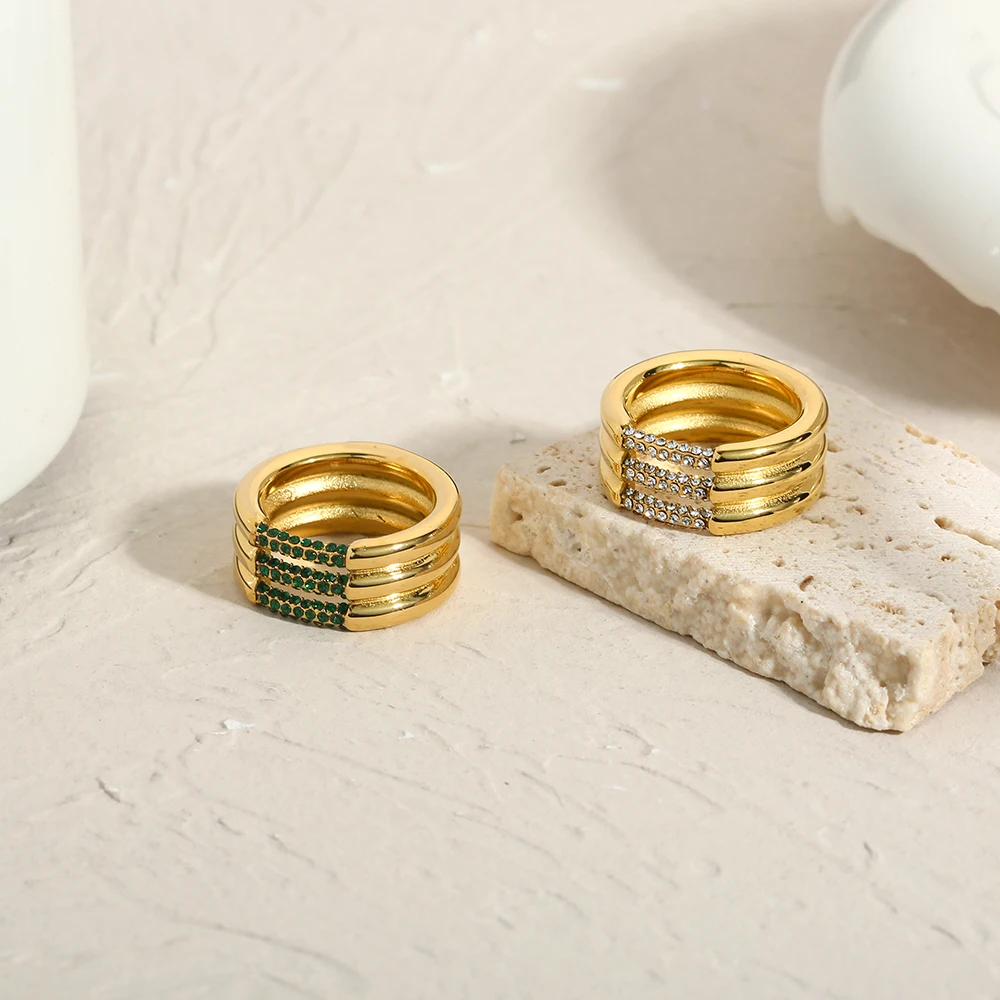 Unisex Jewelry Three Layer Chunky Shiny Small Diamond 18k Gold Plated