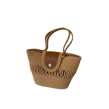 New bag cover out large capacity Tote bag cotton rope woven handbag niche design crossbody bag for women