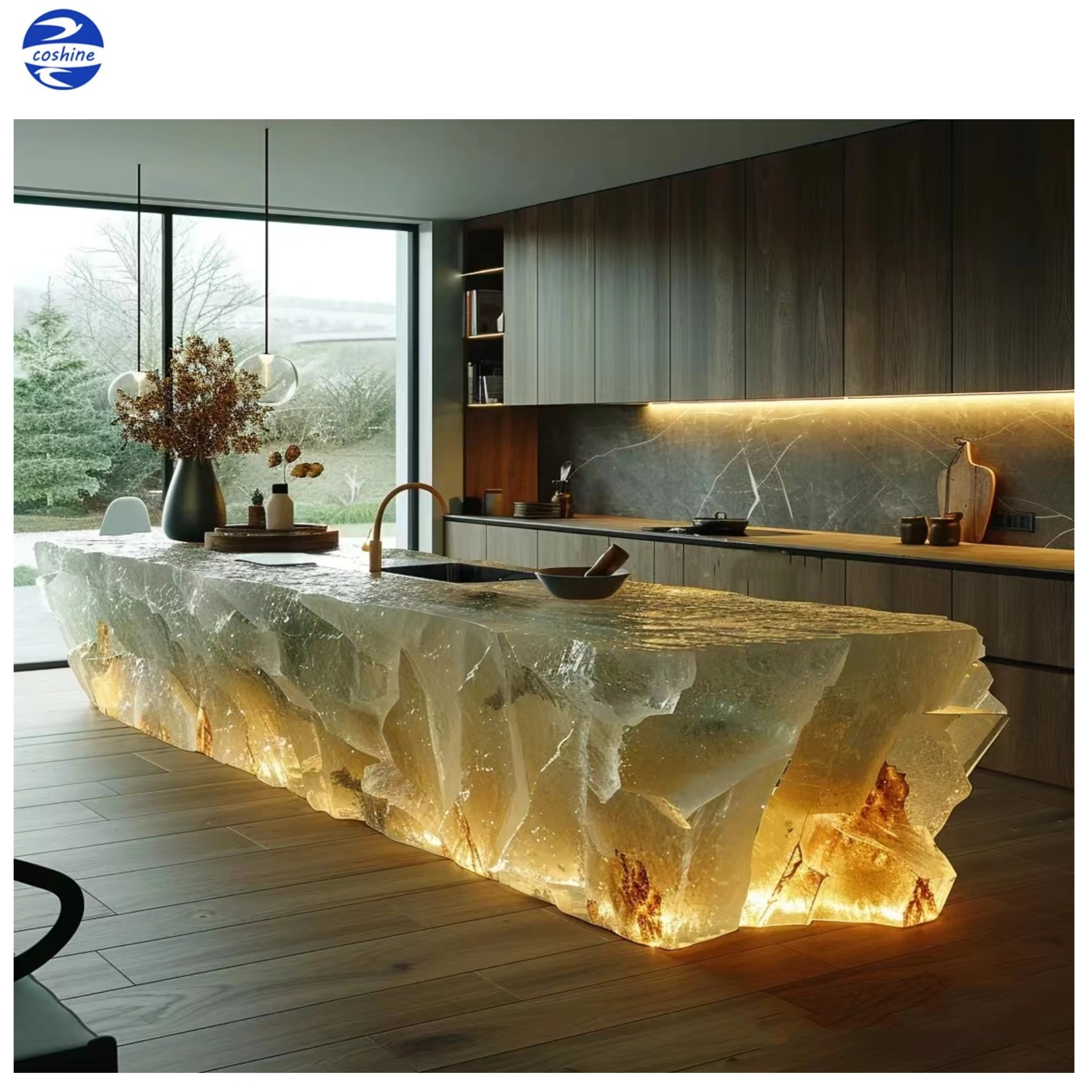 Backlit Green Onyx Kitchen Countertops Translucent Blue Onyx Island