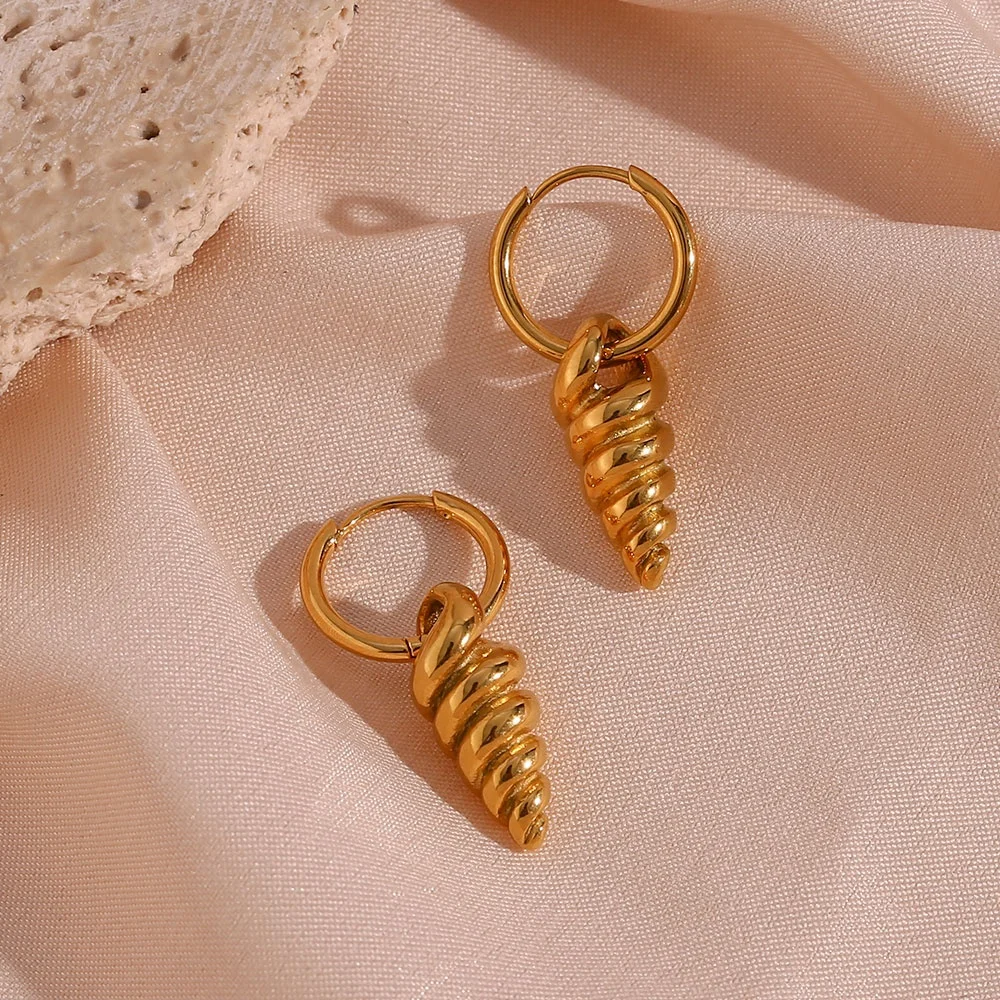 Popular 18k Gold Plated Spiral Shape Drop Earring Tarnish Free