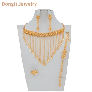 Dongli Exquisite Brass Jewelry Set Arabian Wind Inspired Leaves Tassels with Champagne Gold Plating Fashionable and Elegant