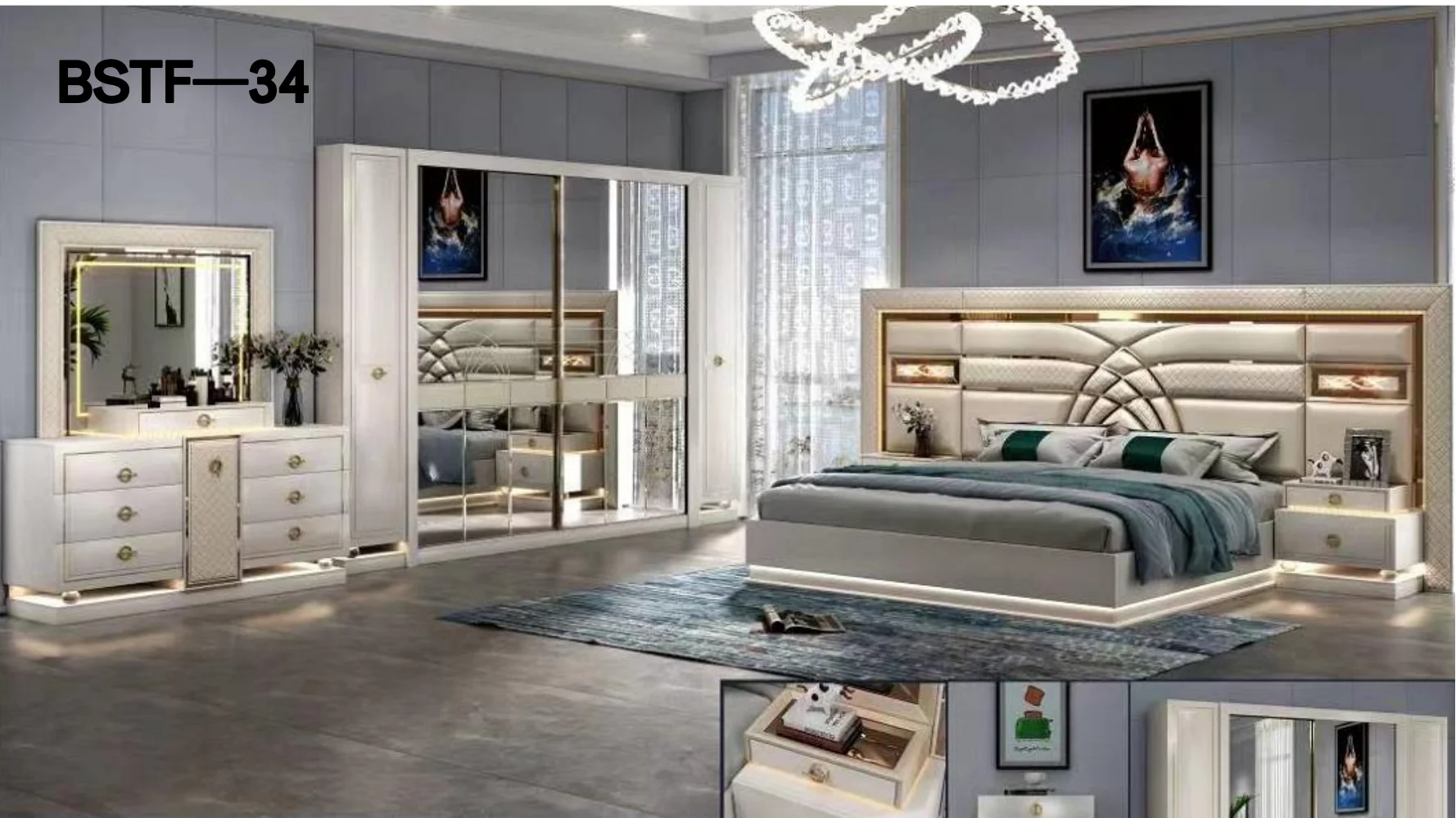 Modern Luxury Bedroom Furniture Sets King Size Hotel Beds Cheap