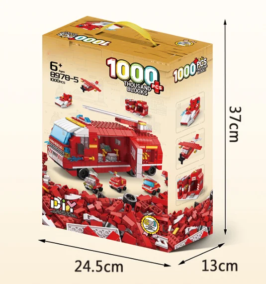 DIY Construction 1000 Pieces Fire Engine Building Blocks 3D Model Bricks  Toy Set for Kids