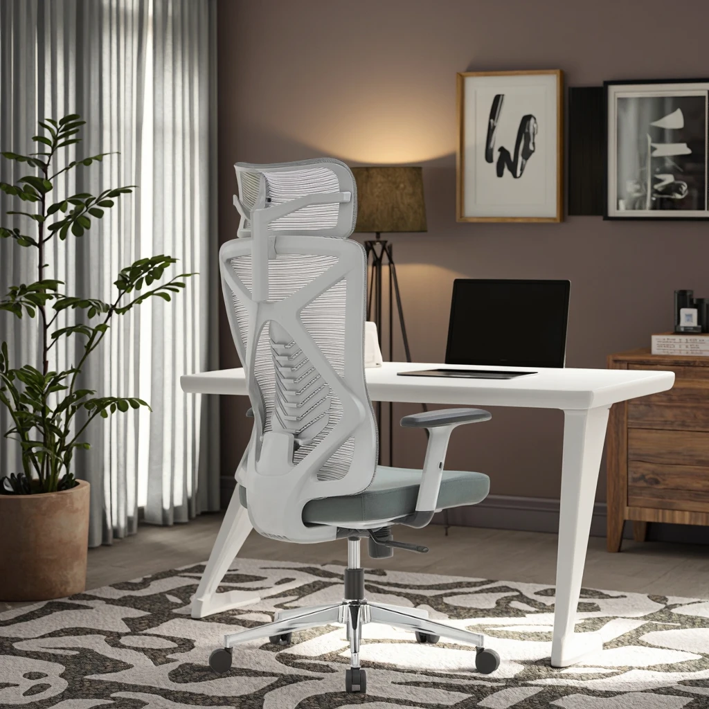Modern Executive Ergonomic Chair Grey Frame 3-Way Adjustable Lumbar Support Breathable Mesh Back Office Furniture Flip-Up 5