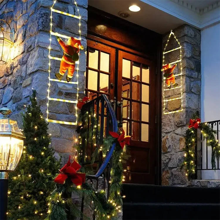 Christmas Decor Led Ladder Light With Santa Claus Doll Waterproof String Lamp Window Garden Xmas Tree Hanging Strip Light