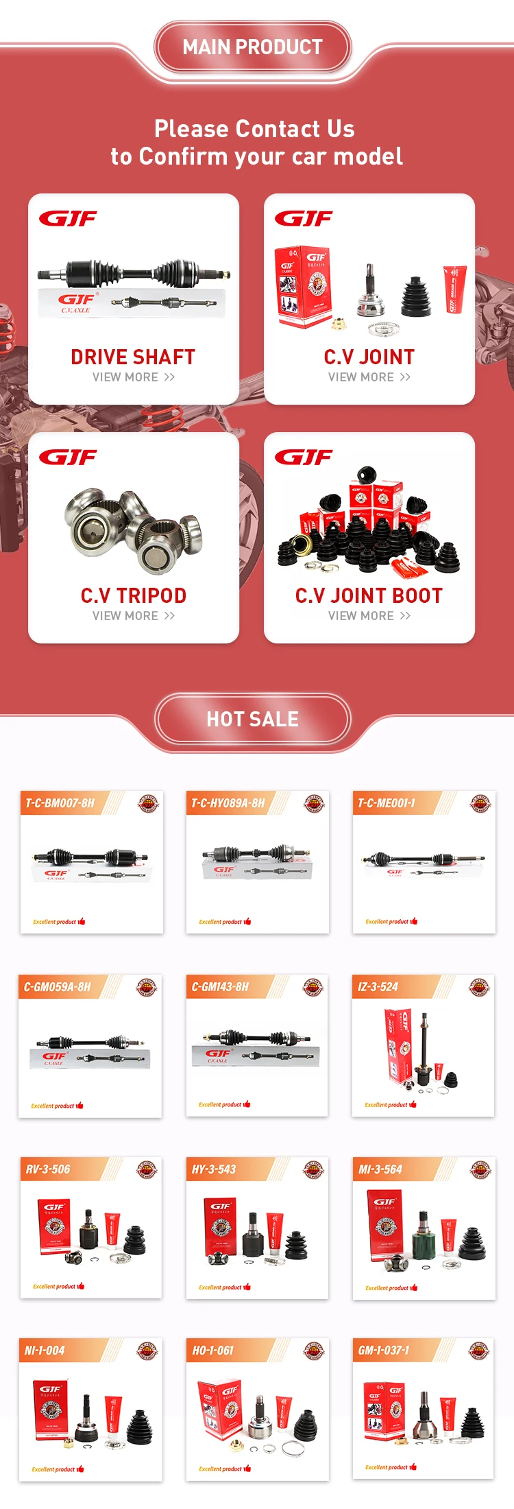 Gjf Auto Spare Parts Front Cv Axle Drive Shaft Inner Outer Cv Joint For