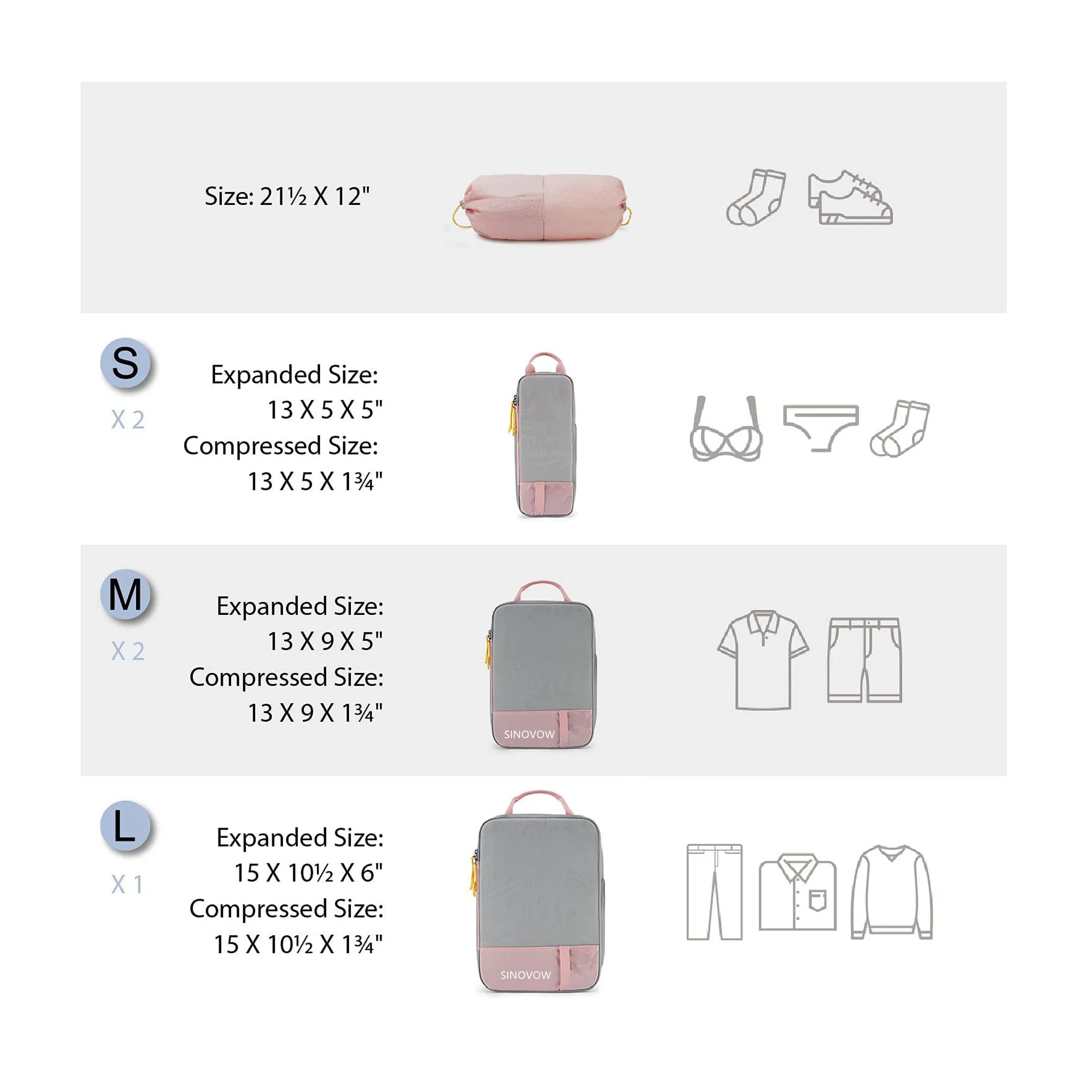 6 Pcs Fashion Travel Luggage Organizers Compression Packing Cubes Set ...