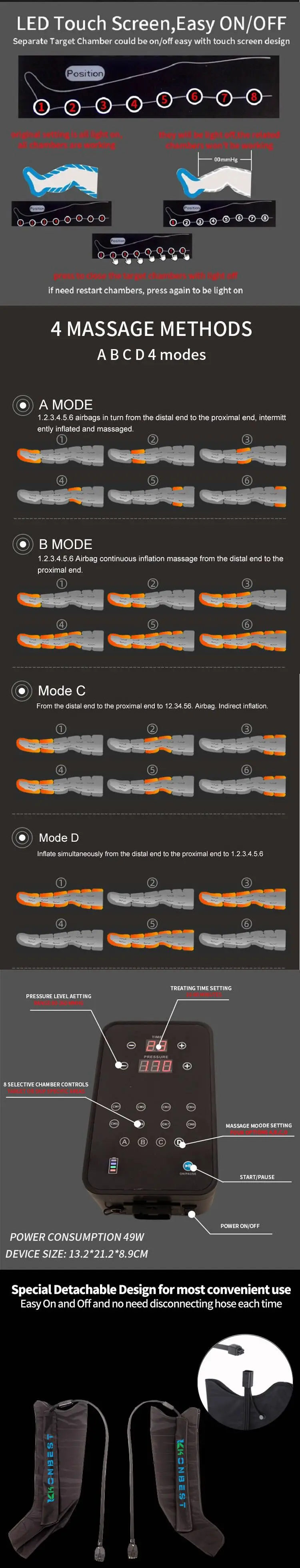 Therapy system Factory Selling 8 Chambers Pneumatically Relax Leg Massager Pressure Compression Recovery Boots