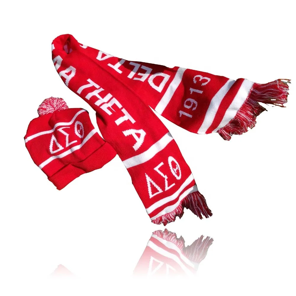 customized logo sport football scarf ring Delta Sigmma Theta Sorority  DST 1913  knitting wool Scarves Hat Set