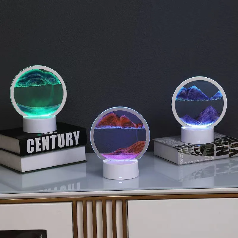 Creative Modern Quicksand Table Lamp 3d Home Decor Living Room Bedside Table Round Art Decorate Light