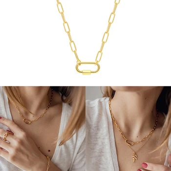 Dainty Paperclip with Carabiner Pendant -14K - Gold Leaf