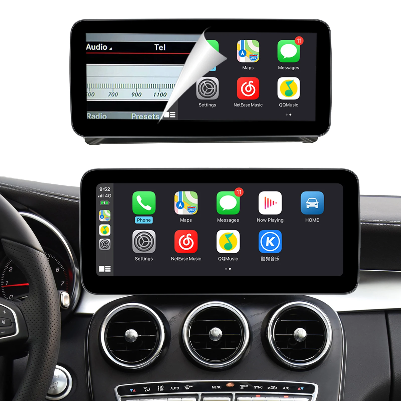 Schermo tattile da 10,25'' Carplay wireless per Mercedes Benz Classe C W205 Classe GLC W446 2015-2018 Unità principale multimediale per autoradio_voghion.com