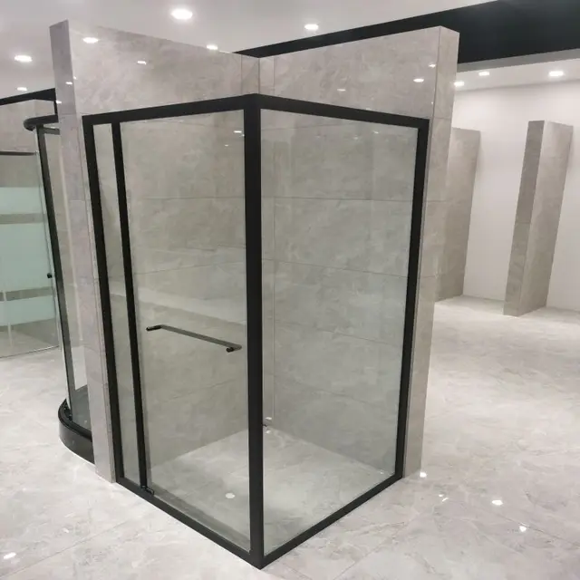 Modern Household Rectangle Clear Glass Shower Screen Matte Black Bathroom Shower Enclosures