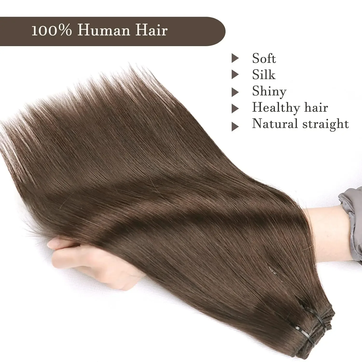 Clip-in-Haarverlängerungen aus glattem Echthaar Nr. 1B, natürliche Farbe, 8 Stück, 100 % brasilianisches Echthaar, 120 g, für Frauen von 25,4 bis 66 cm_voghion.com