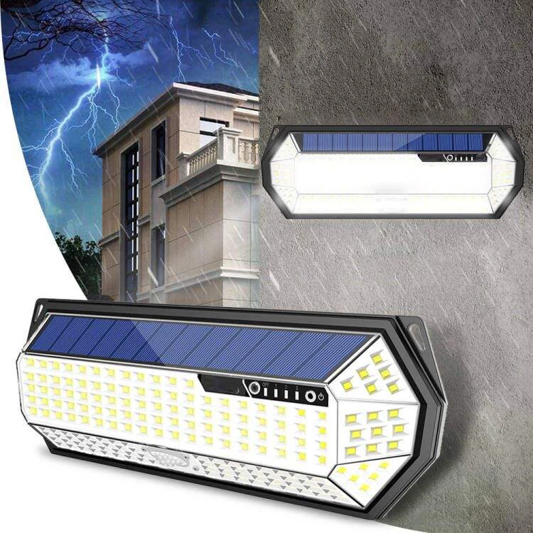 product hot sale 18650 rechargeable battery powered waterfpfoof ip65 196 leds pir motion solar sensor wall light-36