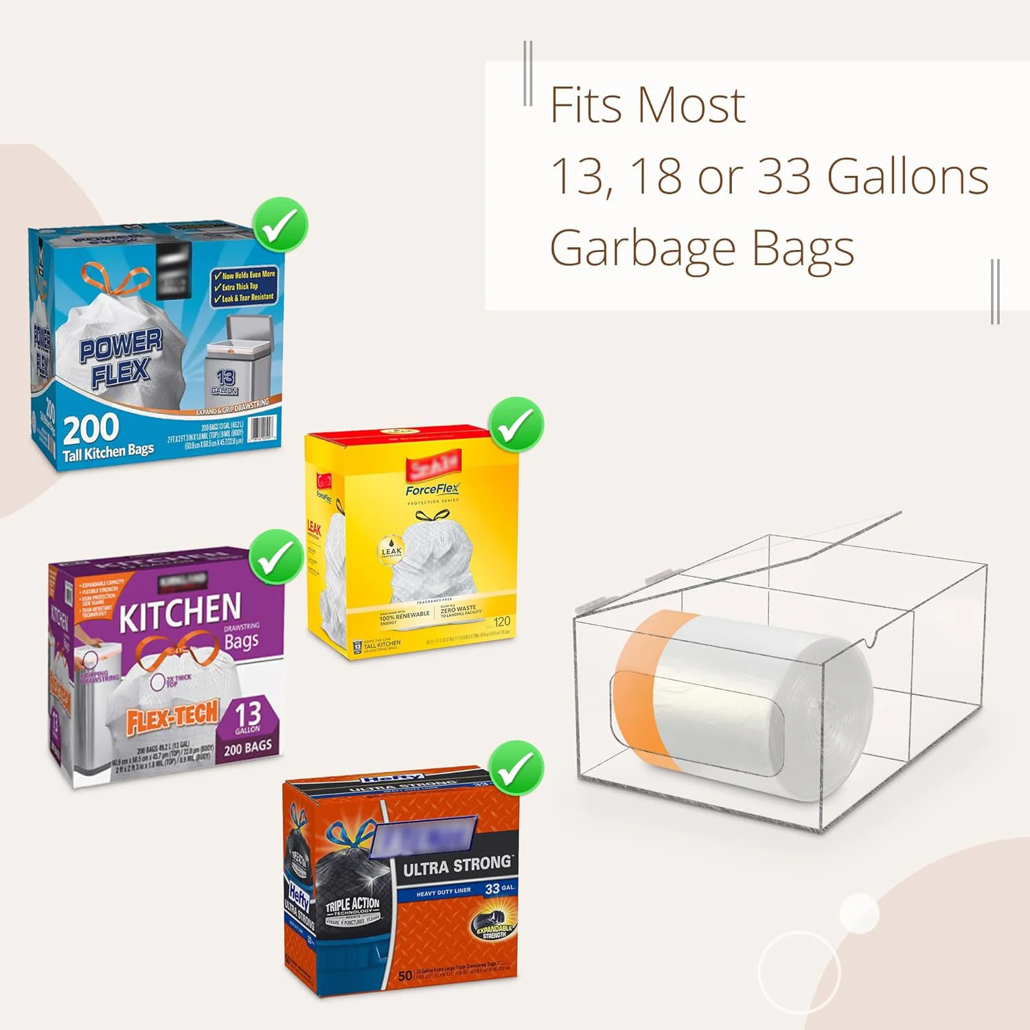 en Grand distributeur de sacs poubelle en acrylique sous l