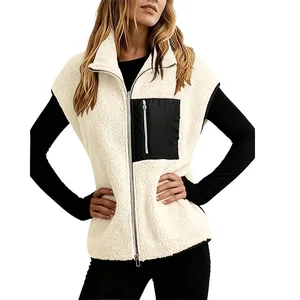 2025 New Arrival Women's Fleece Jacket Vest Sleeveless Plush Button-Up Collar Zipper Loose Casual Autumn Top Jacket