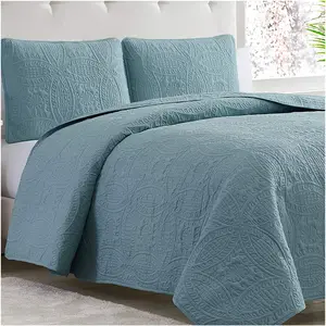 Hot Sale Custom King-Size Microfiber Quilt Ultrasonic Quilting Emboss Coverlet Simple Style Washable Polyester All-Season Home