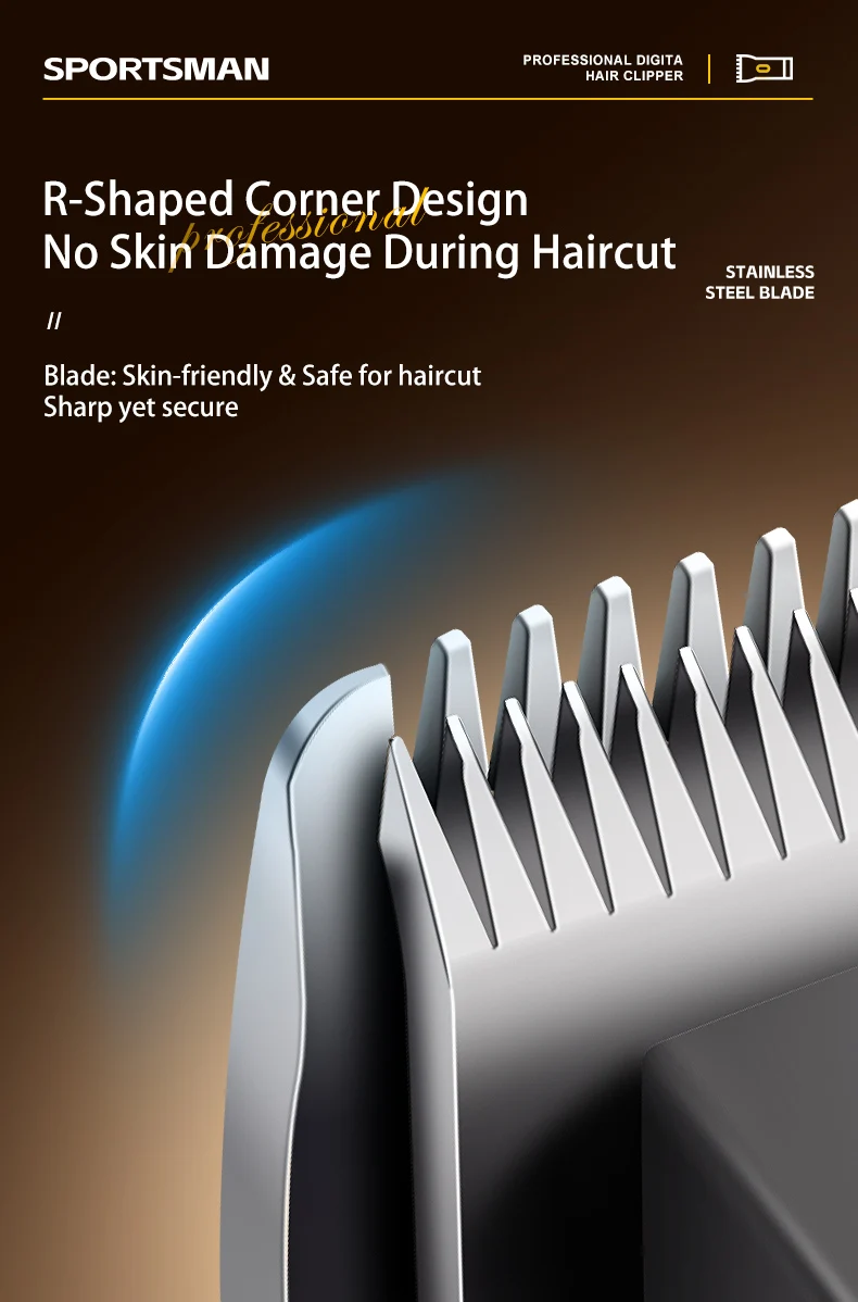 SPORTSMAN Professional Salon Electric Hair for Stainless Steel Blades LCD Display Long Runtime Heat-Resistant Blades-DIY