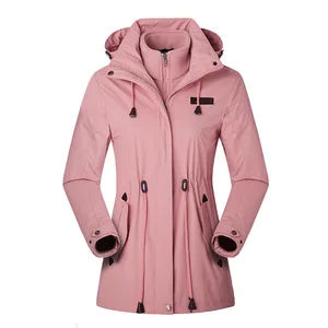 Outdoor Charge Clothes Women's Three-in-One Long Detachable Two-piece Set Autumn Winter Fleece-lined Thickened Waterproof Zipper