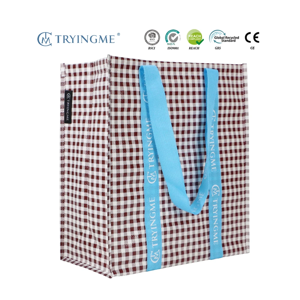 Grid-Pattern Woven PP Bags Simple Style Package for Camping Quilts Clothes & Student Needs for Shopping