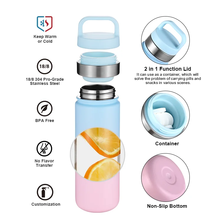 2024 New 2 in 1 Function Lid Custom logo Water Bottle  Double Wall Vacuum Insulated Water Bottle