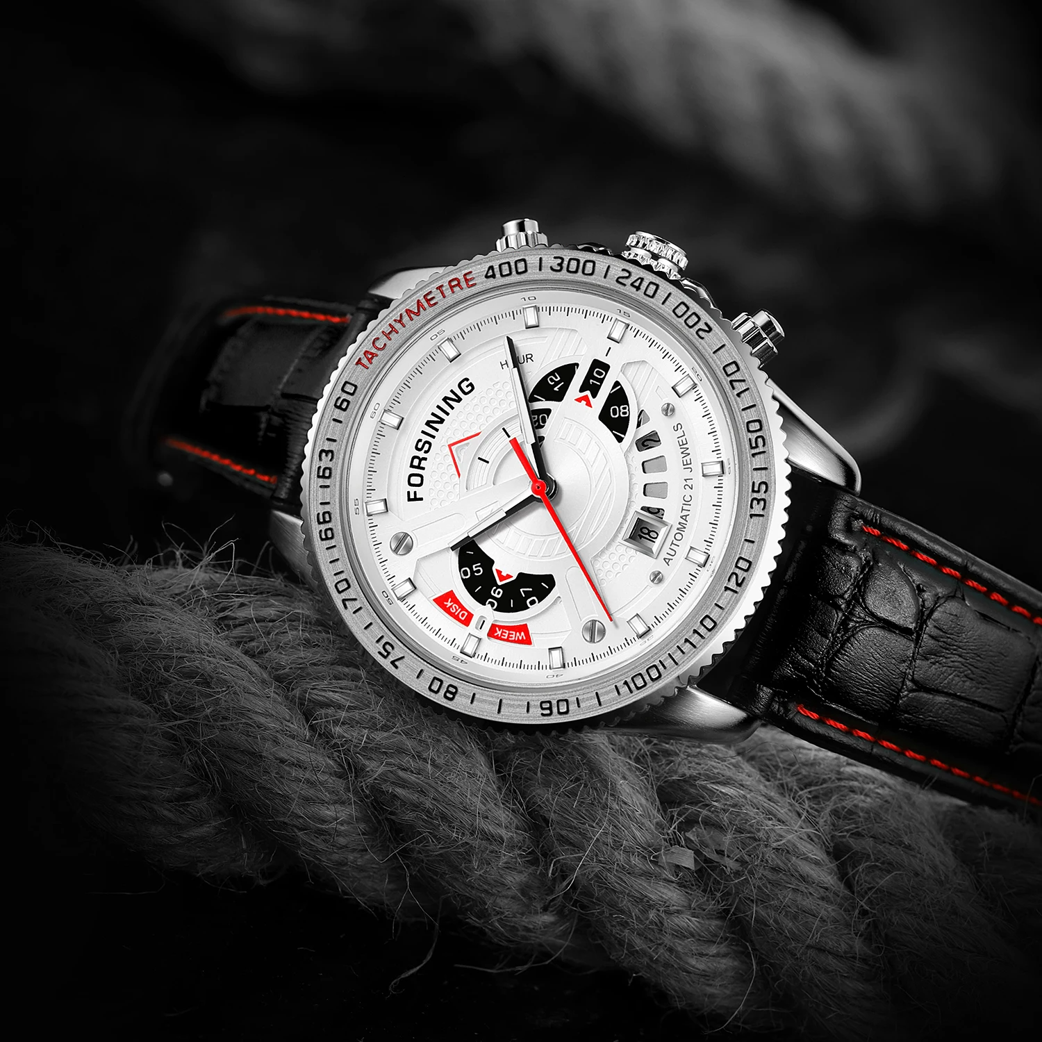 FORSINING FSG8206 Popular Shenzhen Gents Quartz Watch Exclusive PU Leather Strap Waterproof Calender Moq 1 Travel Watch Kit