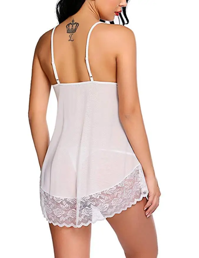 European and American New Style Sexy Breathable Sheer Lace Mesh Camisole Nightdress