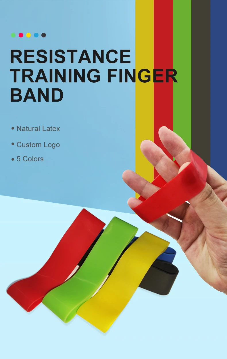 Custom Logo Exercise Fitness Natural Latex Set of 5 Mini Strength Exercise Resistance Fingers Bands