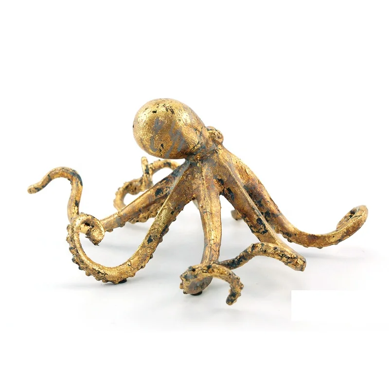 Custom Gold Leaf Sticker Finish Resin Octopus statues Gift For Tabletop Decor