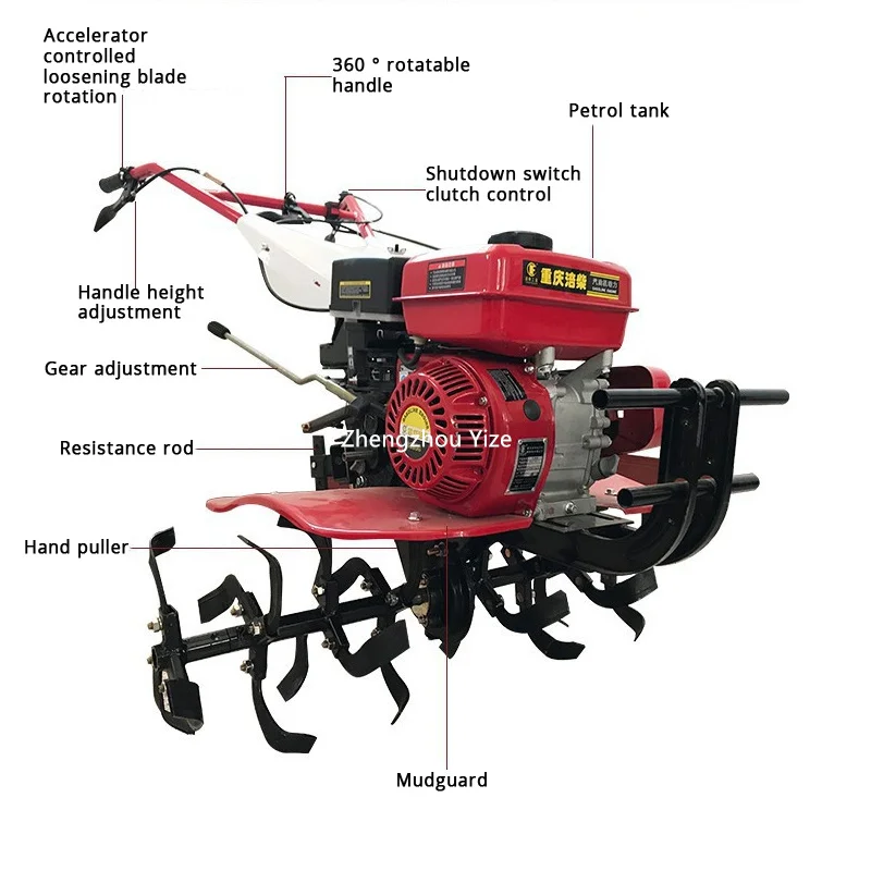 Two Wheel Mini Walking 7Hp Diesel Gasoline Rotary Tillage Weeder Hand Tractor Land Cultivation Power Tiller Machine for Farm