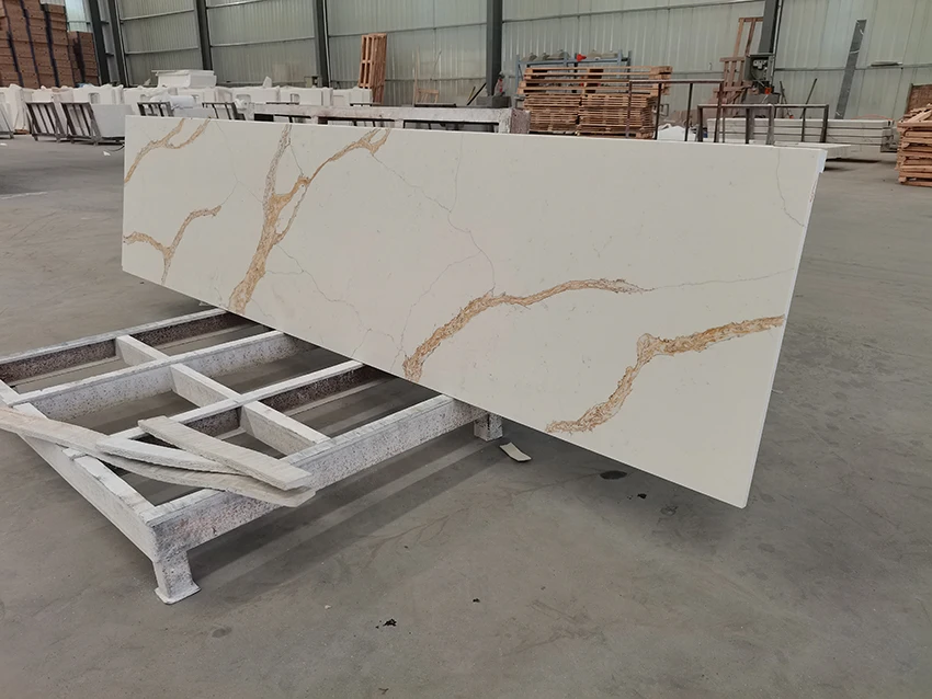Artificial Calacatta Gold White Quartz Slab Kitchen Countertop Prefab  Quartz Stone Wholesale With Veins Sink Price