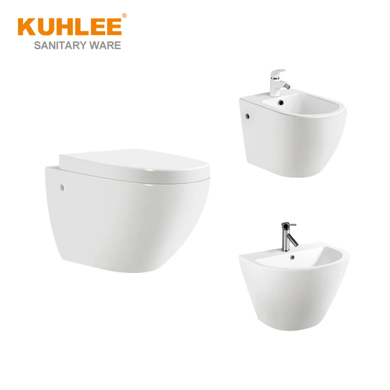 Hotel Ceramic Bathroom One Piece Toilet Set Wall Hung Floor Standing With Bidet Basin Suites