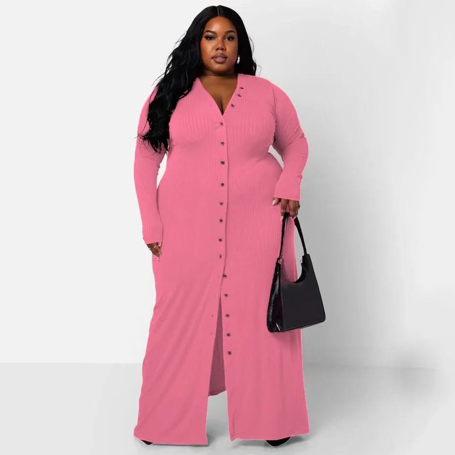 navy blue dress for baby girl High Quality Women Fall Winter 2022 Clothes Sexy Ribbed Knitting Pit Strip  Slit Maxi Plus Size Women's Dresses