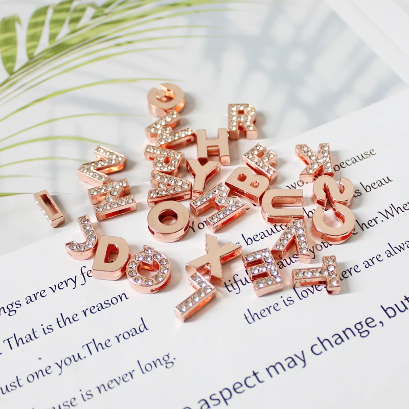 Rose Gold 8mm Slide Charms Letters for Jewelry Making Women Bracelet Alphabet A-Z Pet Collar Necklace DIY Accessories Gift