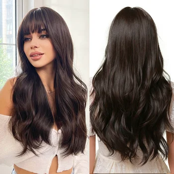 Alternative view of Nice Long Curly Synthetic Hair Wigs Ready-Made Wavy Wigs for Women Black Vendor's Cheap Bangs