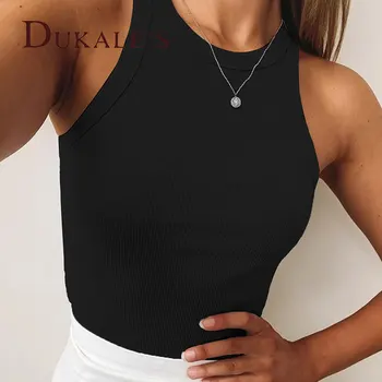 Logo Crop Top Women basic sleeveless slim high neck racerback white tank tops spandex fitted cropped tights ribbed crop tank top