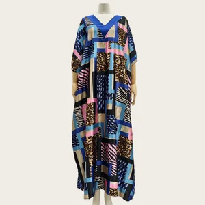2026 Sunscreen Patchwork Plaid African Women's Plus Size Sleeping Robe Muslim Robe Dress