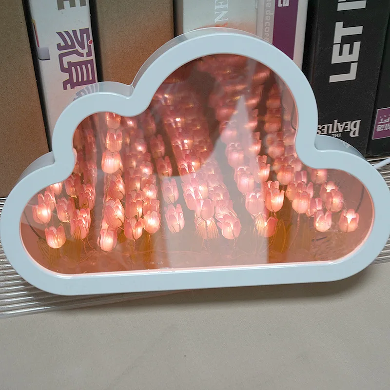 Diy Cloud Mirror Tulip Flowers Led Table Night Lamp Mirror Pictures