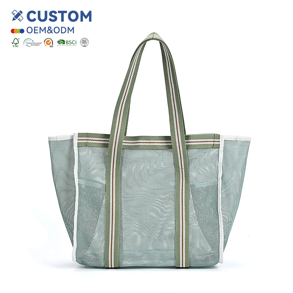 Hot Selling Wholesale Extra Large Clear Mesh Tote Bag with Inner Pocket for Travel and Shopping