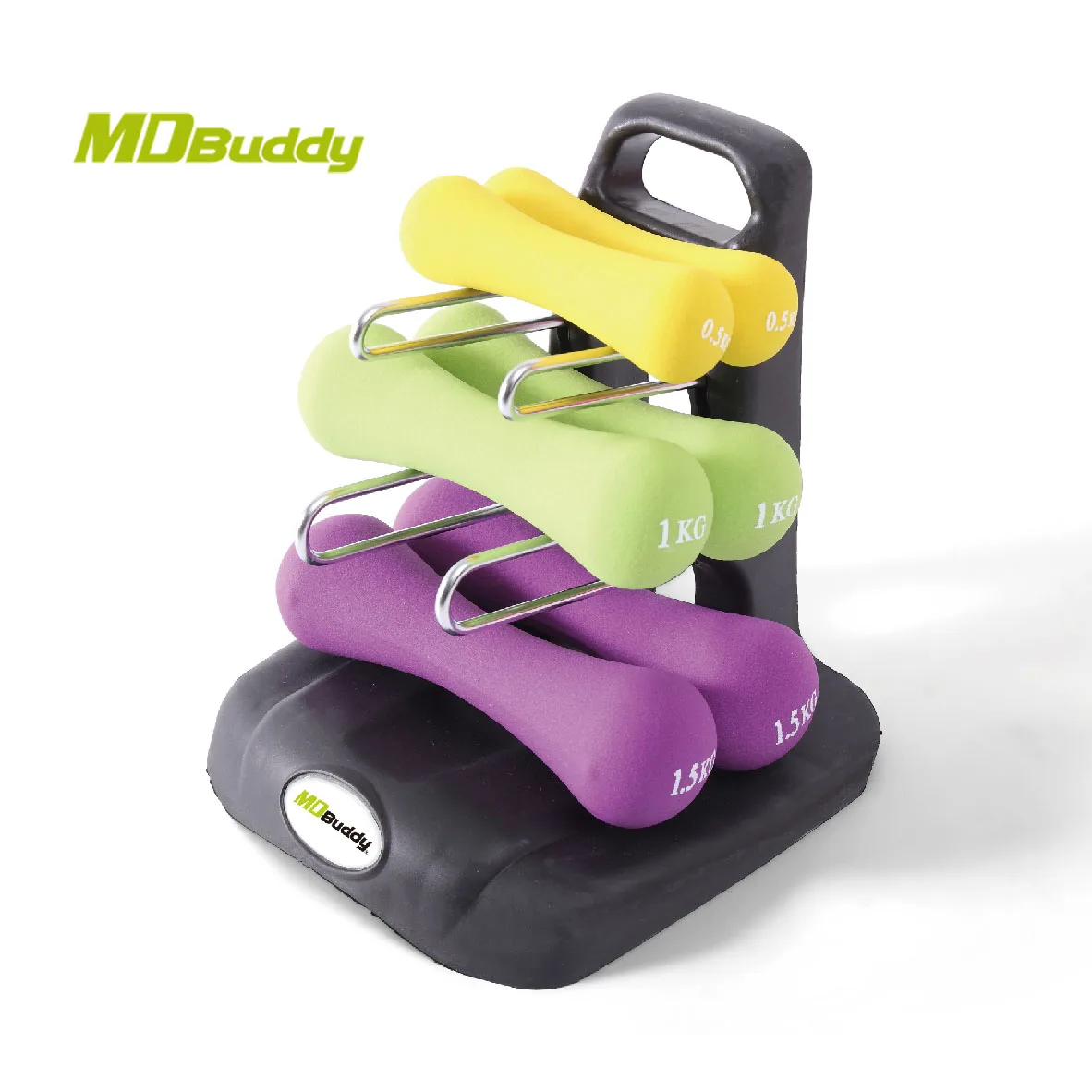 MDBuddy Set of 3 Pairs of Neoprene Dumbbell Set with Stand