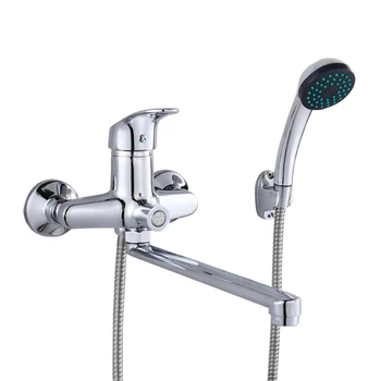 Long Spout Bathroom Shower and Bath Faucet Combo Zinc Alloy Wall Mounted Chrome Bathtub Shower Faucet