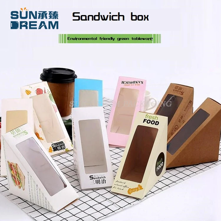 Custom Triangular Shape Kraft Paper Sandwich Food Packaging Container Box Korean Sandwich Box